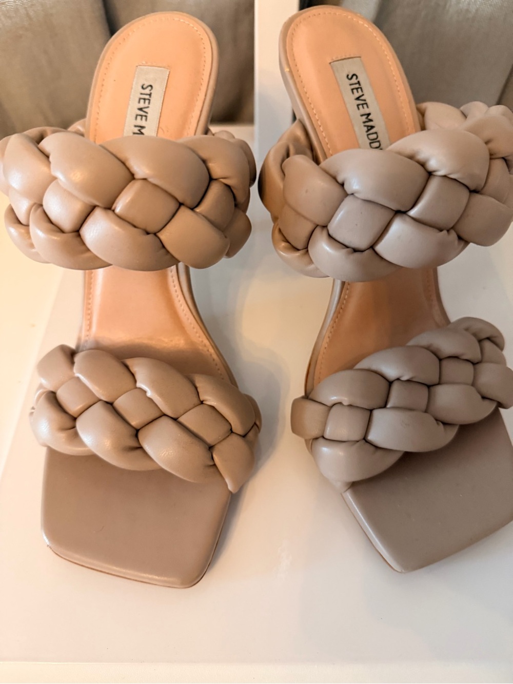 Steve Madden Braided Double Strap Heeled Slides in Taupe